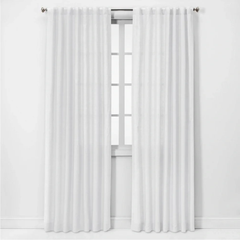 THRESHOLD NWT linen light filtering curtain panels -white -95”